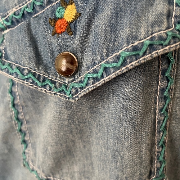 Tasha Polizzi Blue Embroidered Button Down Shirt , Bust 19” pit to pit - Picture 3 of 6